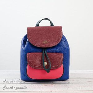 NWT Coach Pennie Leather Backpack 22 In Colorblock Sport Blue